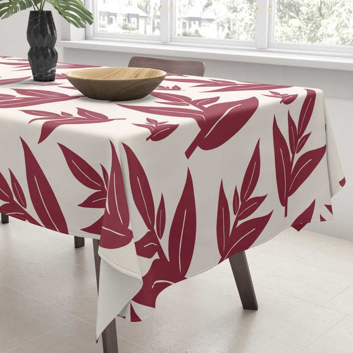 Red On Cream Leaves Tablecloth Gallery Image 3