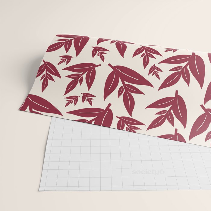 Red On Cream Leaves Wrapping Paper Gallery Image 2