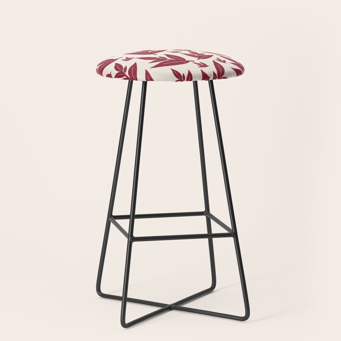Red On Cream Leaves Stool Gallery Image 1