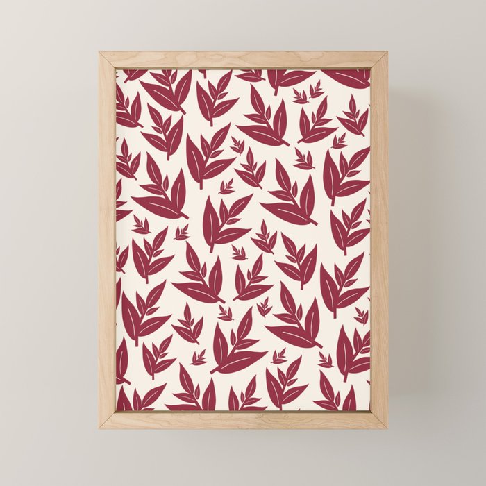 Red On Cream Leaves Mini Art Print Gallery Image 1