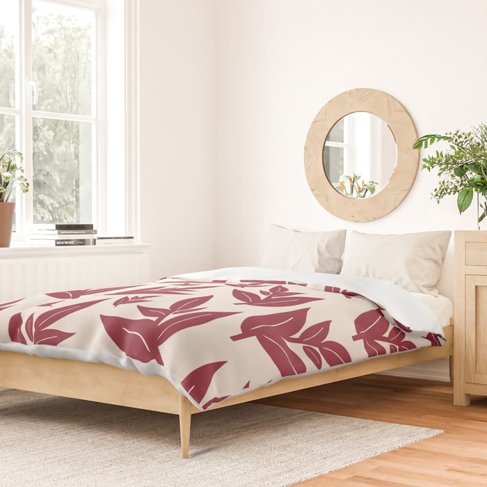 Red On Cream Leaves Duvet Cover Gallery Image 2