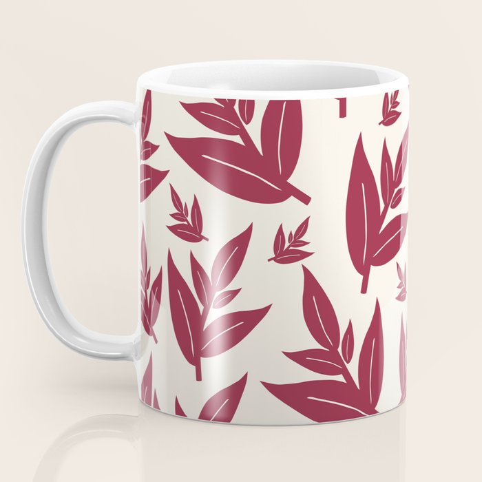 Red On Cream Leaves Coffee Mug Gallery Image 3