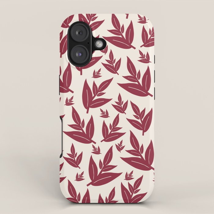 Red On Cream Leaves iPhone Case Gallery Image 1
