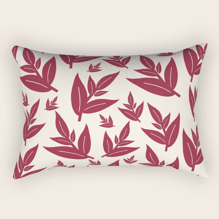Red On Cream Leaves Rectangular Pillow Gallery Image 1