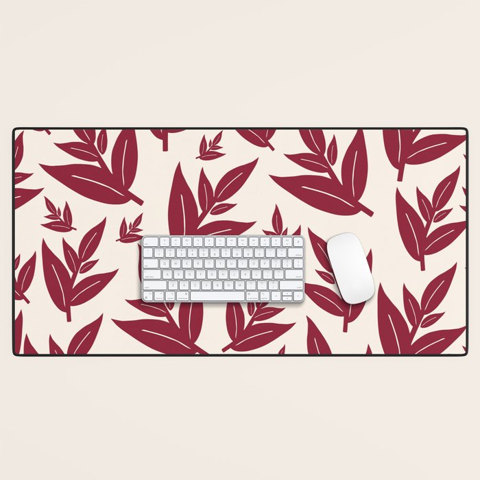 Red On Cream Leaves Desk Mat Gallery Image 1