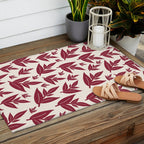 Red On Cream Leaves Outdoor Rug Gallery Image 2