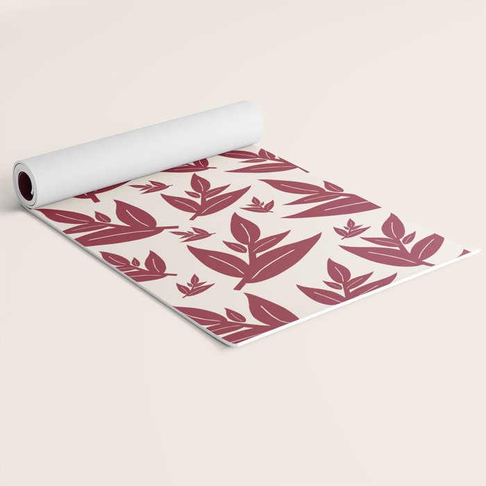 Red On Cream Leaves Yoga Mat Gallery Image 2