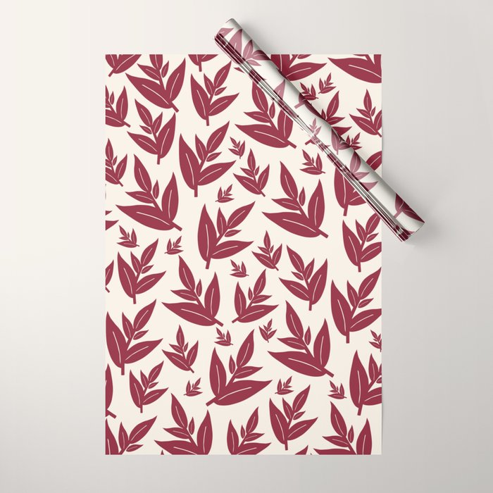 Red On Cream Leaves Wrapping Paper Gallery Image 1
