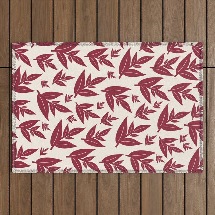 Red On Cream Leaves Outdoor Rug Gallery Image 1