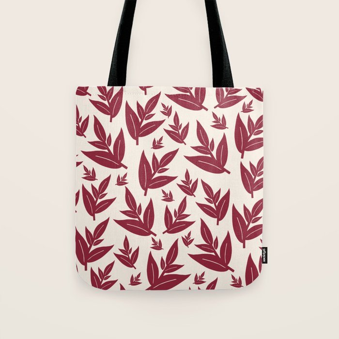Red On Cream Leaves Tote Bag Gallery Image 1