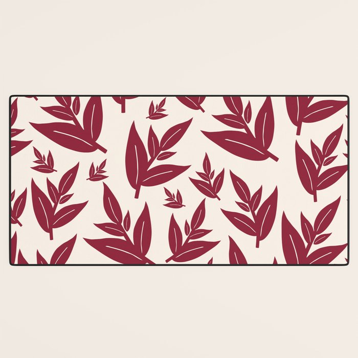 Red On Cream Leaves Desk Mat Gallery Image 3