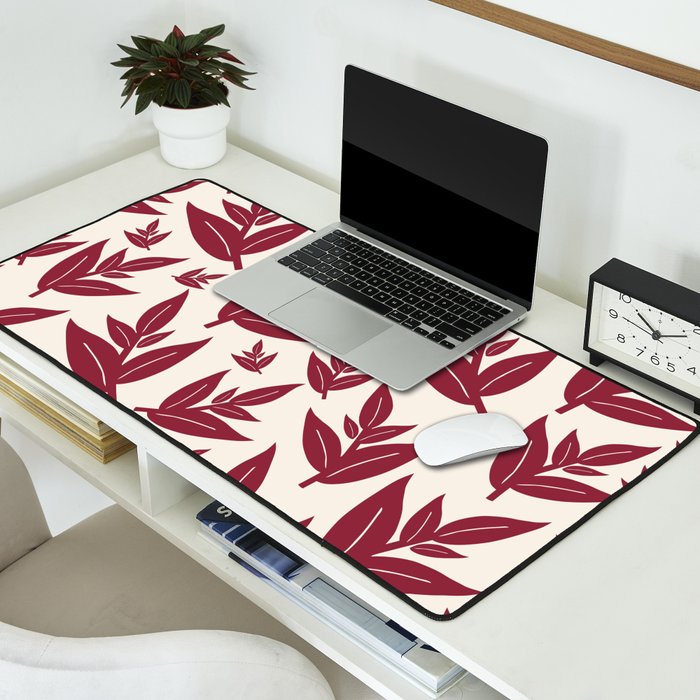 Red On Cream Leaves Desk Mat Gallery Image 2