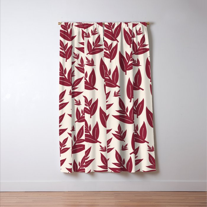 Red On Cream Leaves Window Curtain Gallery Image 3