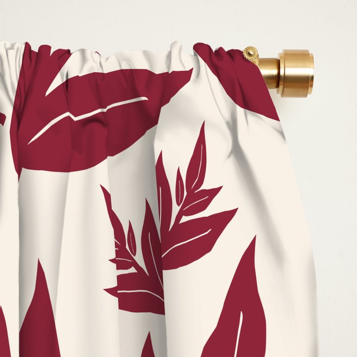 Red On Cream Leaves Window Curtain Gallery Image 2