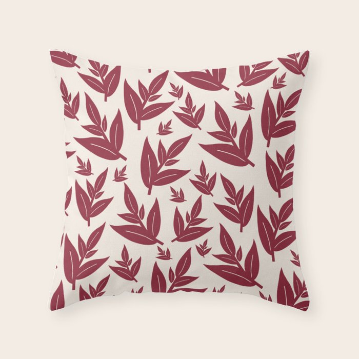 Red On Cream Leaves Throw Pillow Gallery Image 6