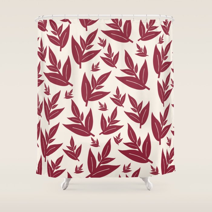 Red On Cream Leaves Shower Curtain Gallery Image 1