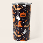 Halloween party illustrations orange, black Travel Mug Gallery Image 1