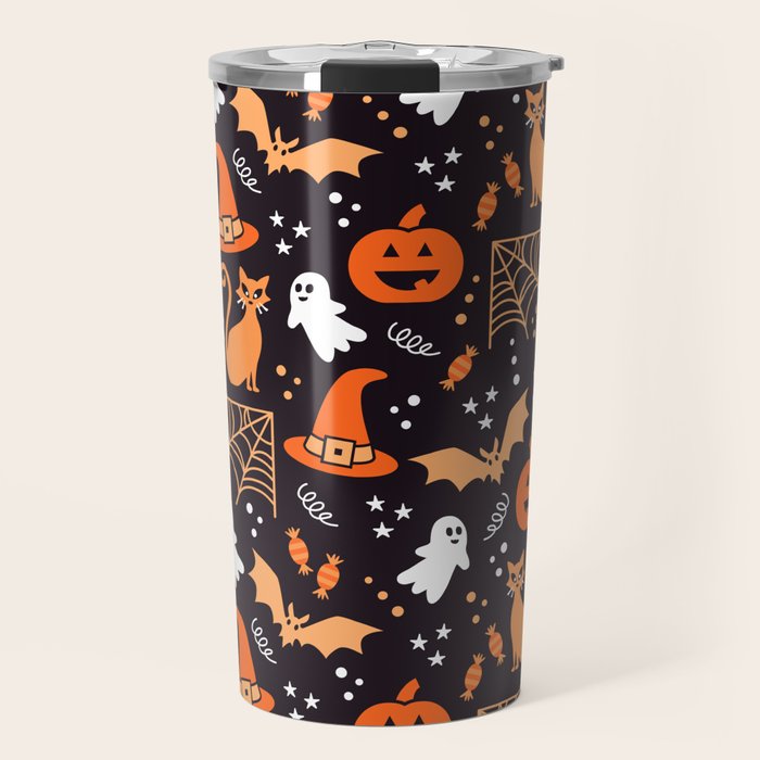 Halloween party illustrations orange, black Travel Mug Gallery Image 1
