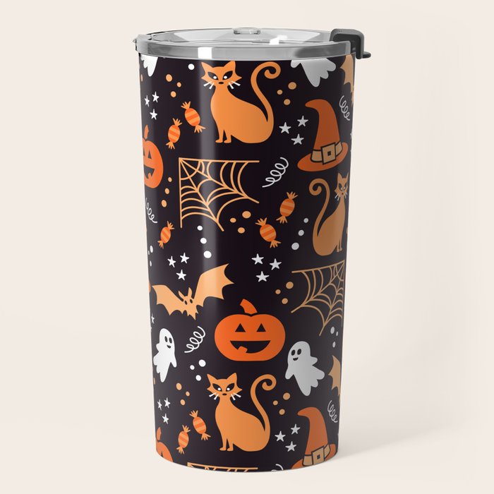 Halloween party illustrations orange, black Travel Mug Gallery Image 2