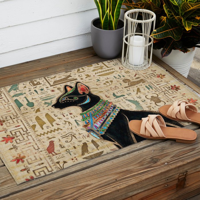 Egyptian Cat - Bastet on papyrus Outdoor Rug Gallery Image 2