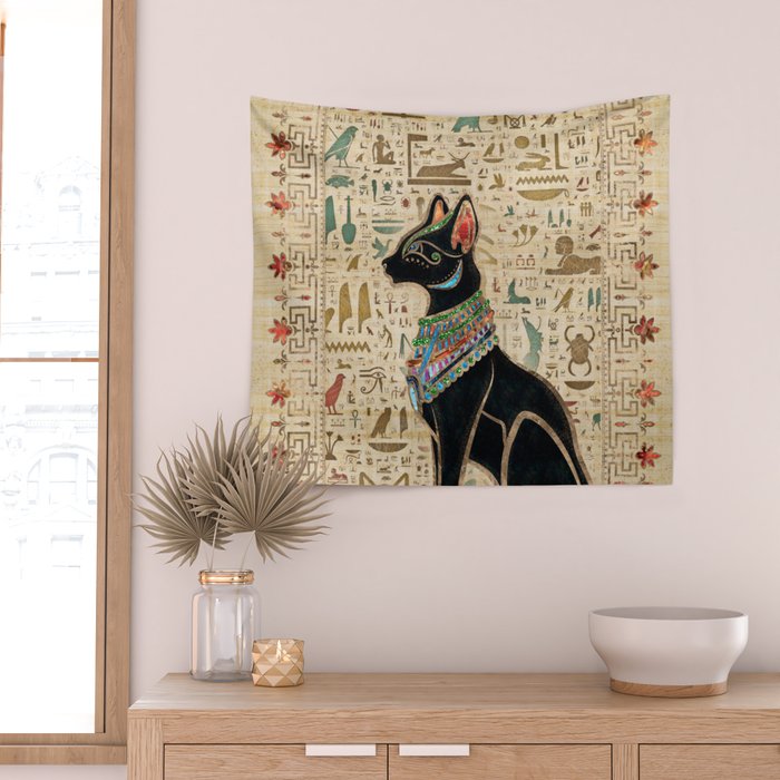 Egyptian Cat - Bastet on papyrus Wall Tapestry Gallery Image 2
