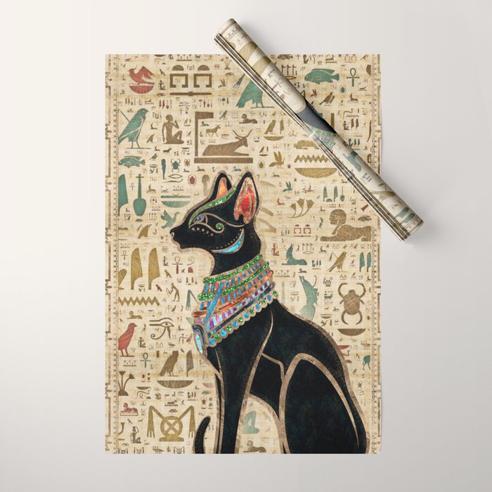 Egyptian Cat - Bastet on papyrus Wrapping Paper Gallery Image 1