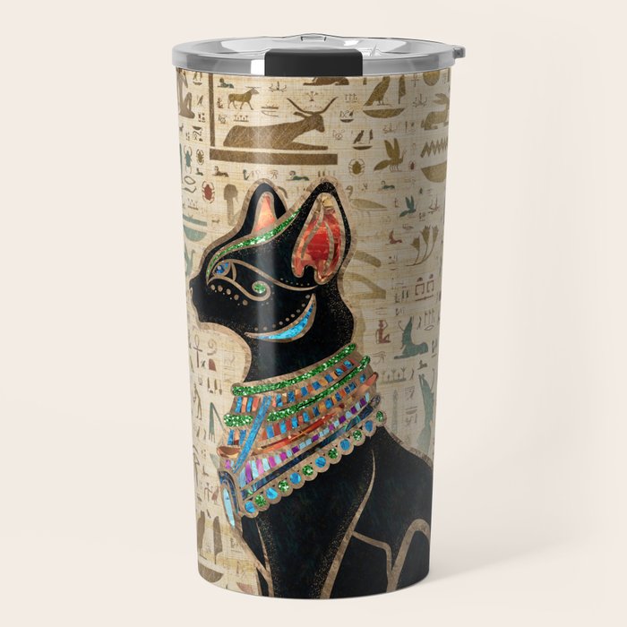 Egyptian Cat - Bastet on papyrus Travel Mug Gallery Image 1