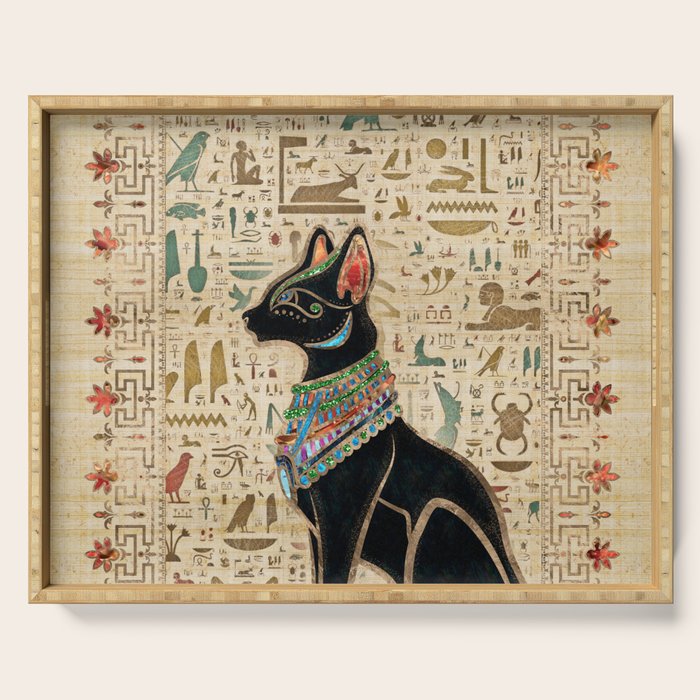 Egyptian Cat - Bastet on papyrus Serving Tray Gallery Image 1