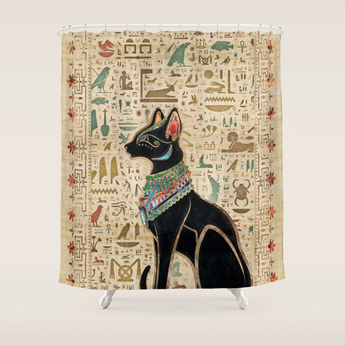 Egyptian Cat - Bastet on papyrus Shower Curtain Gallery Image 1
