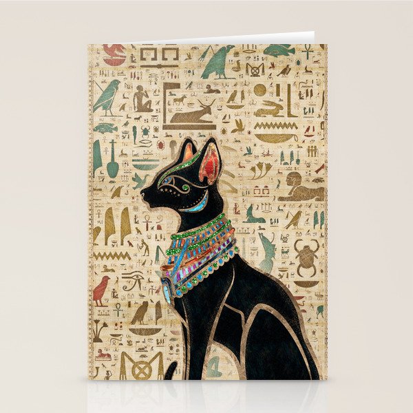 Egyptian Cat - Bastet on papyrus Stationery Card Gallery Image 1