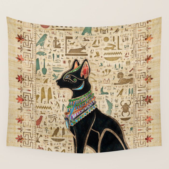 Egyptian Cat - Bastet on papyrus Wall Tapestry Gallery Image 4