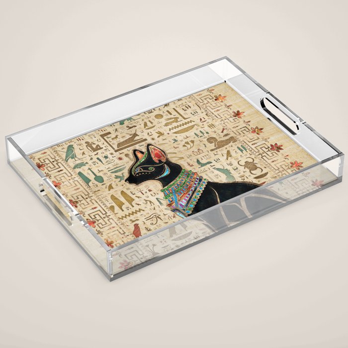 Egyptian Cat - Bastet on papyrus Acrylic Tray Gallery Image 1