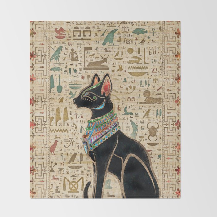 Egyptian Cat - Bastet on papyrus Throw Blanket Gallery Image 2