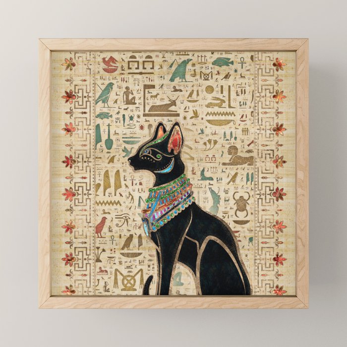 Egyptian Cat - Bastet on papyrus Mini Art Print Gallery Image 1