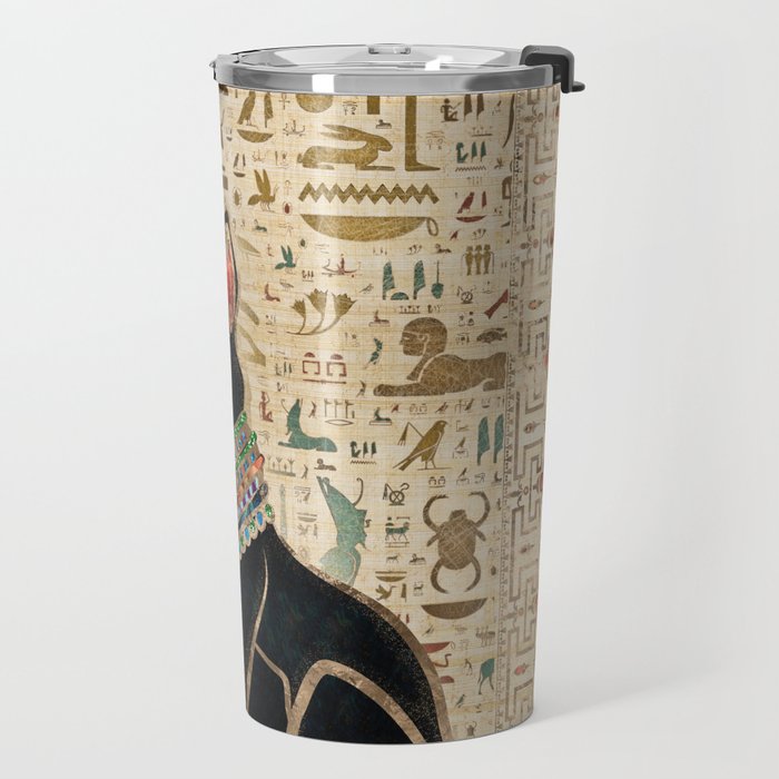 Egyptian Cat - Bastet on papyrus Travel Mug Gallery Image 2
