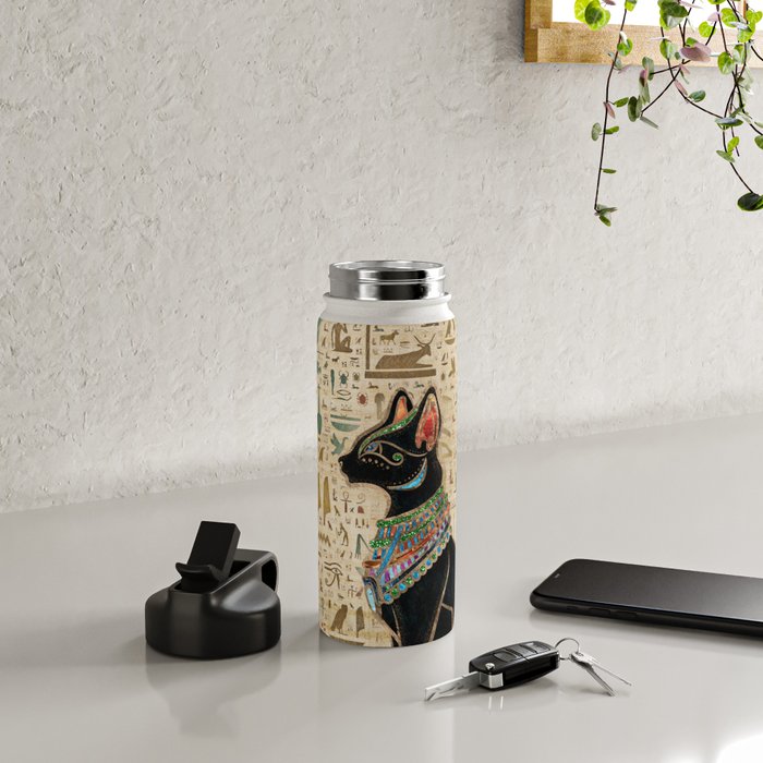 Egyptian Cat - Bastet on papyrus Water Bottle Gallery Image 4