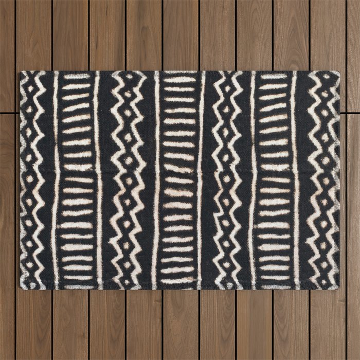 African Vintage Mali Mud Cloth Print Outdoor Rug Gallery Image 1