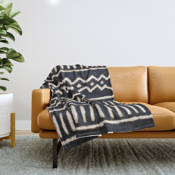 African Vintage Mali Mud Cloth Print Throw Blanket Gallery Image 1