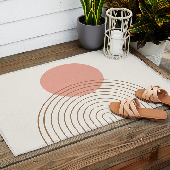 Pink Sun Mid-Century Full Outdoor Rug Gallery Image 2