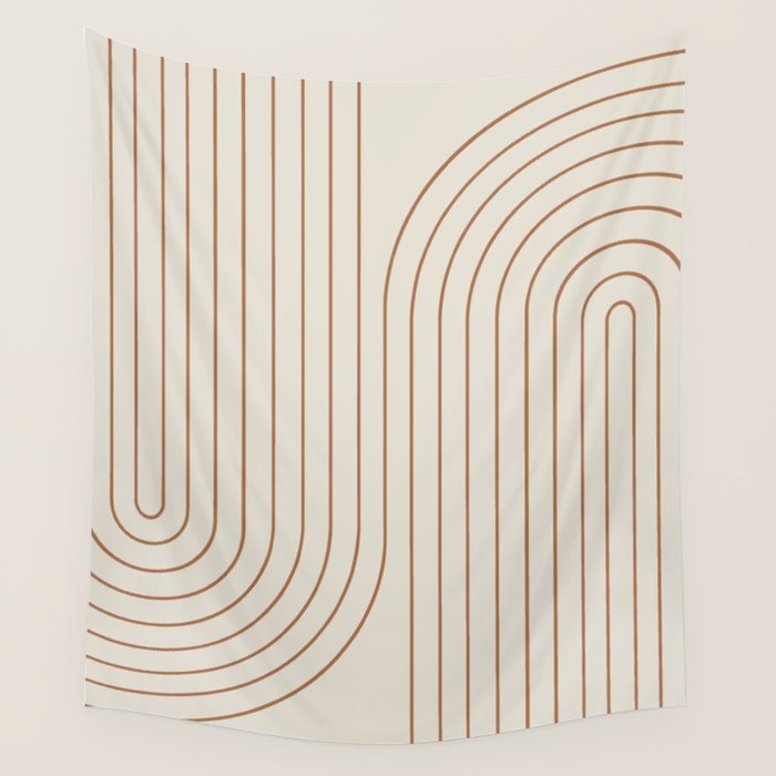 Minimal Line Curvature VI Earthy Natural Mid Century Modern Arch Abstract Wall Tapestry Gallery Image 4