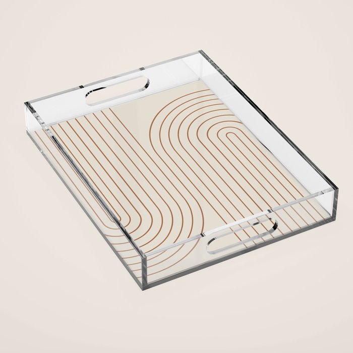 Minimal Line Curvature VI Earthy Natural Mid Century Modern Arch Abstract Acrylic Tray Gallery Image 1