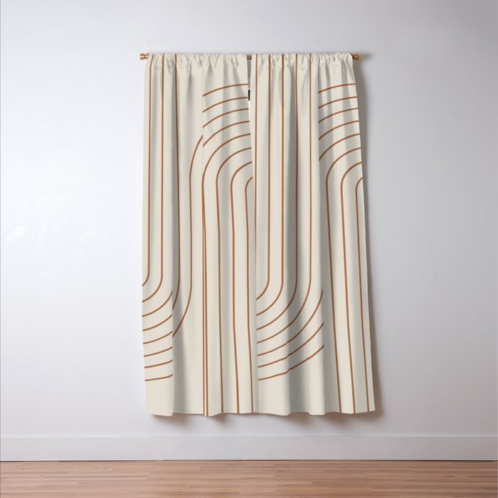 Minimal Line Curvature VI Earthy Natural Mid Century Modern Arch Abstract Window Curtain Gallery Image 3