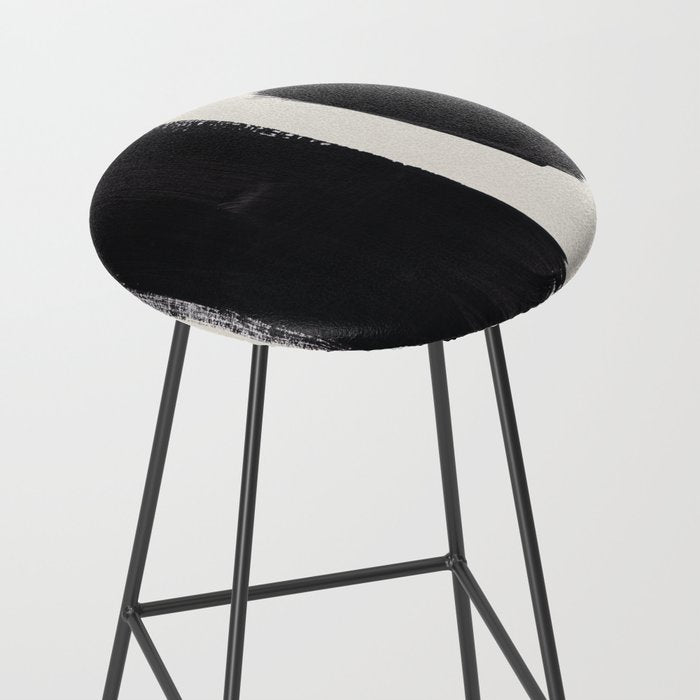 Mid Century Modern Minimalist Abstract Art Brush Strokes Black & White Ink Art Brush Strokes Stool Gallery Image 2
