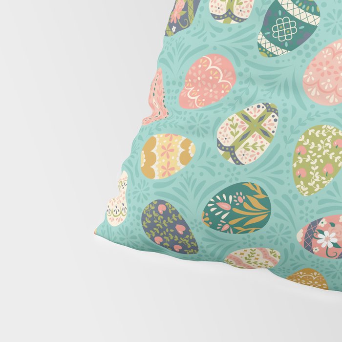 Floral Easter Eggs - Aqua Pillow Sham Gallery Image 4