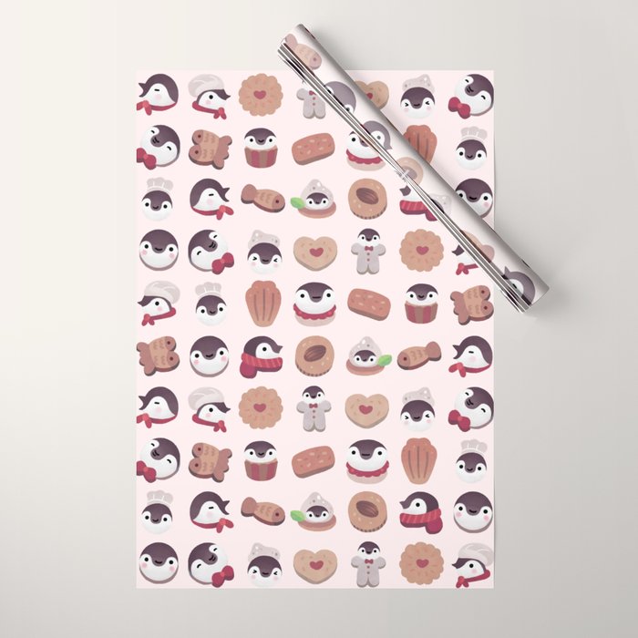 Cookie & cream & penguin - pink pattern Wrapping Paper Gallery Image 1