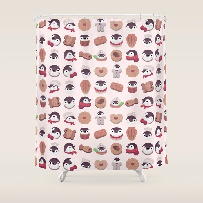 Cookie & cream & penguin - pink pattern Shower Curtain Gallery Image 1