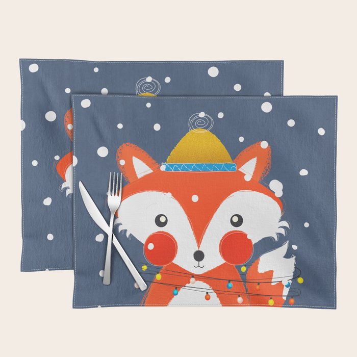 Cute christmas fox in the snow Placemat Gallery Image 1
