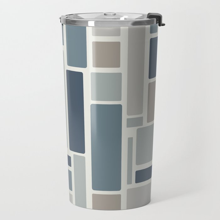 Modulus Minimalist Geometric Retro Modern Pattern in Neutral Blue Grey Tones Travel Mug Gallery Image 2