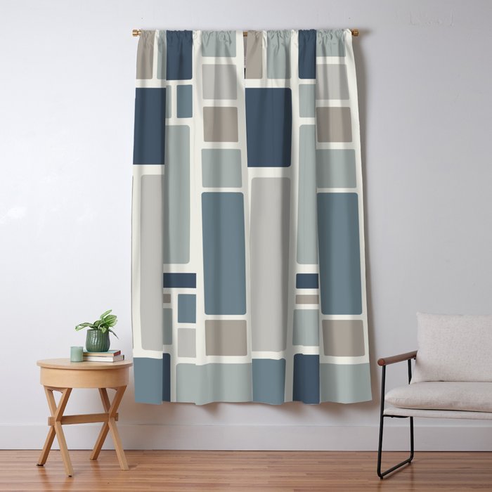 Modulus Minimalist Geometric Retro Modern Pattern in Neutral Blue Grey Tones Window Curtain Gallery Image 1