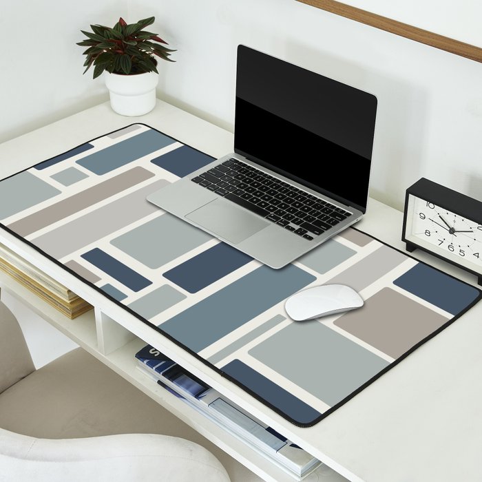 Modulus Minimalist Geometric Retro Modern Pattern in Neutral Blue Grey Tones Desk Mat Gallery Image 2
